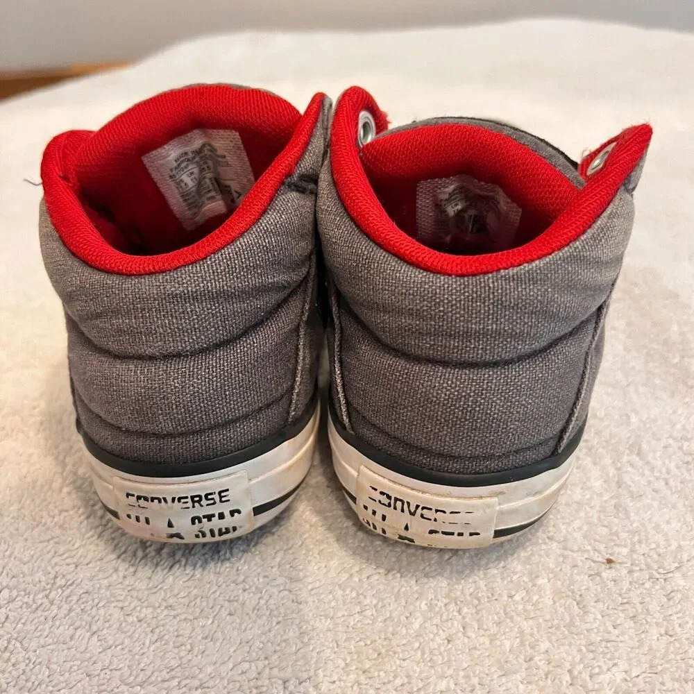 Converse High Top Sneaker All Star Jr Chuck Taylor Gray Red Canvas Lace Up 11.5 - Picture 5 of 8